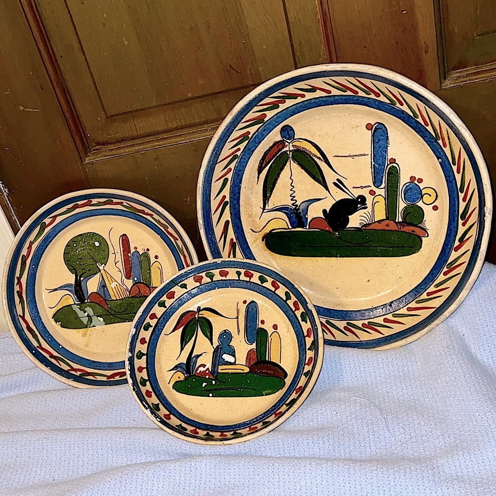 (3) Tlaquepaque Mexican Pottery Nesting Bowls Handmade Folk Art Dishes Stackable - Picture 2 of 15